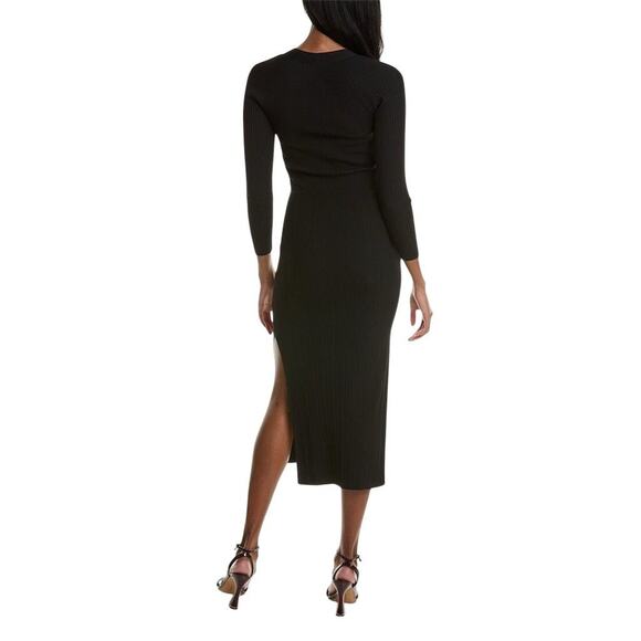 New Ba&sh Women's Black Long Sleeve Midi Edora Dress XS Bodycon Stretch 2277-27 - Picture 2 of 15